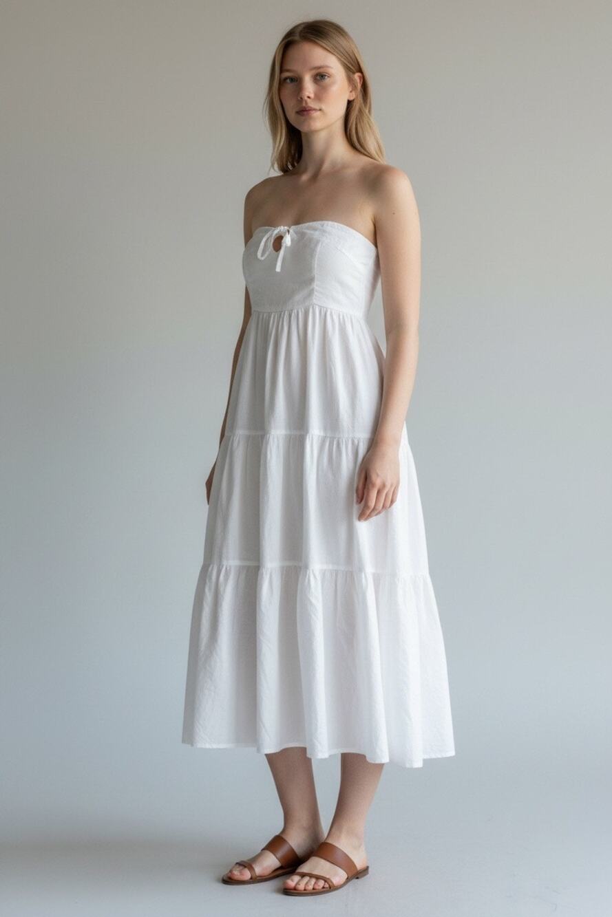NWT Universal Thread White Strapless Tiered Maxi Dress Women's XS Boho Coquette
